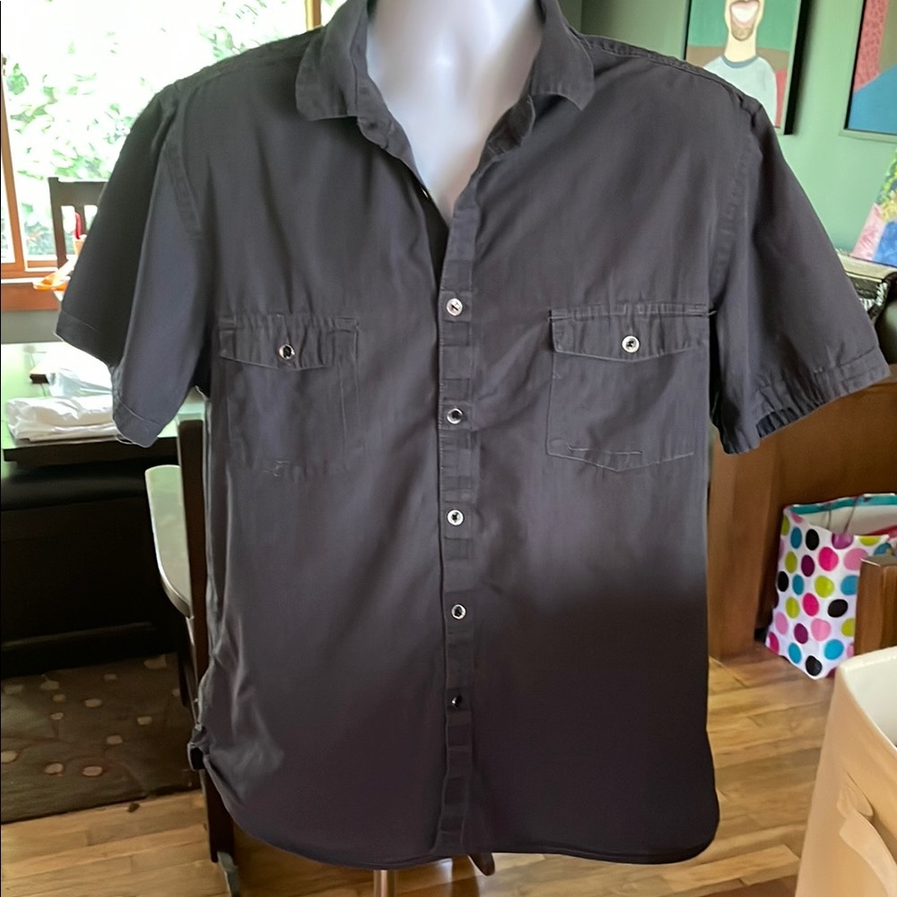 Alfani Gray Casual Button Down Shirt Short Sleeves